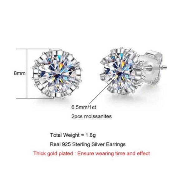 Certified 2ct. t.w. Moissanite Diamond Round Stud Earrings NEW A - Picture 5 of 10